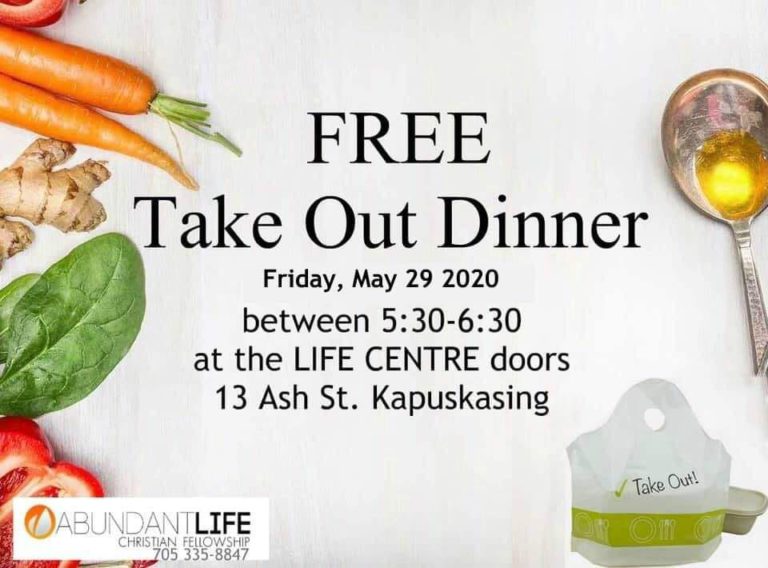 Christian church in Kapuskasing giving back offering take-out meal this Friday