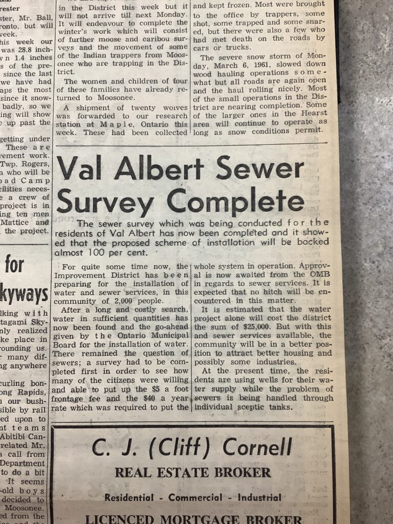 Kapuskasing History: Val Albert survey and new postal service