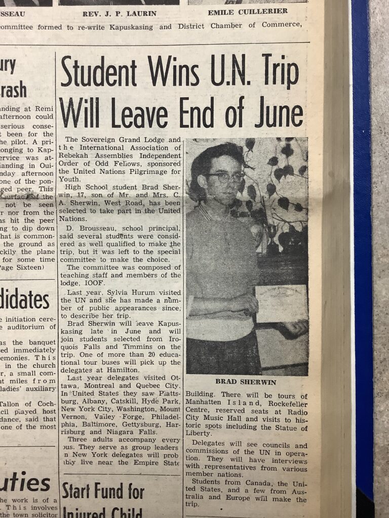 Kap History: Brad Sherwin wins student U-N Trip