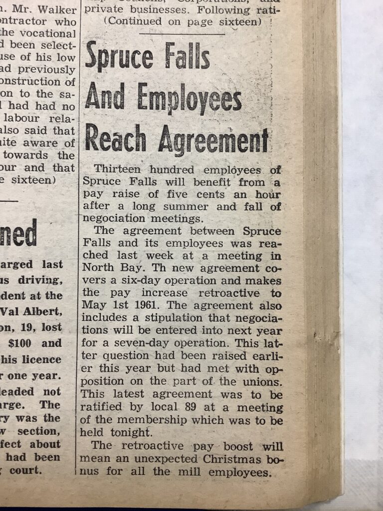 Kapuskasing history: New contract at Spruce Falls