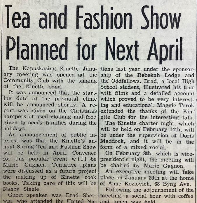 Kap history: Notes from a Kinette meeting