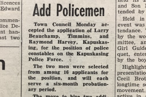 Kapuskasing history: Two police officers hired