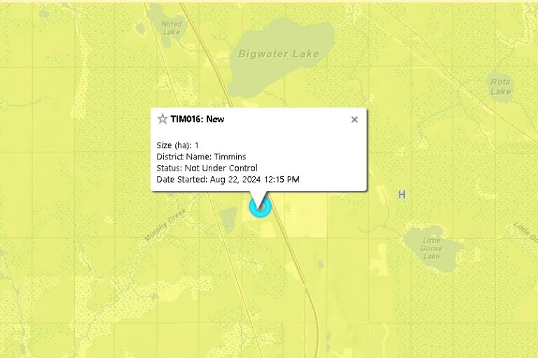 Small forest fire north of Timmins