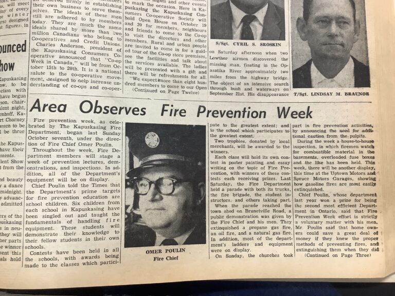 Kapuskasing History – Fire Prevention Week in 1962
