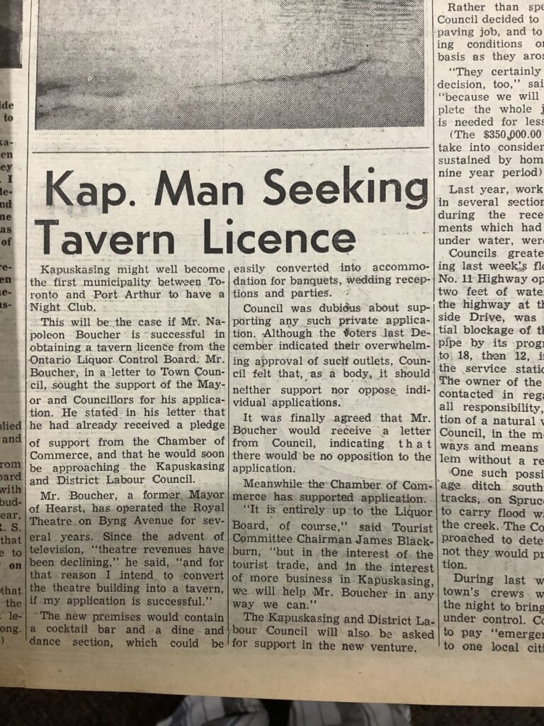 Kap History: Business man hoping to open a tavern in the community in 1962