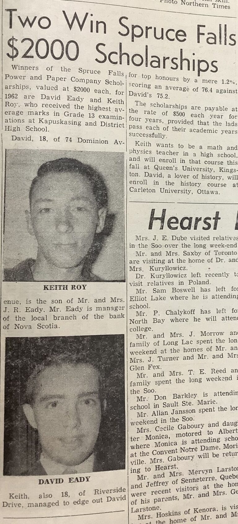 Kap History – Spruce Falls Scholarships in 1962