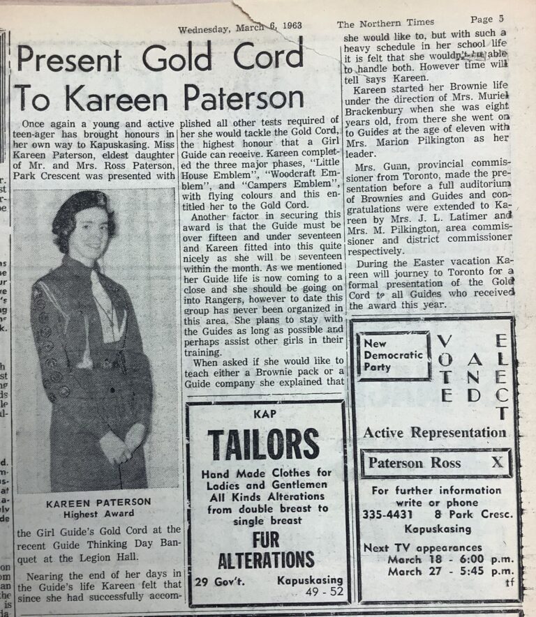 Kap History – Paterson honoured with Girl Guides Gold Chord